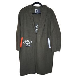 Ladies Azona AO2 Wool Coat with Hood "Toby Black" Size L Pockets Snap Closure